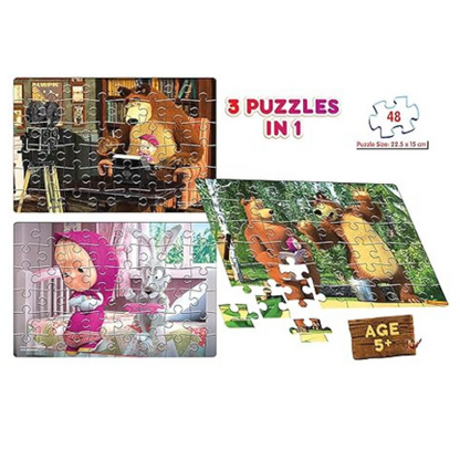 Frank Masha and The Bear (48 Pieces) 3 in 1 Jigsaw Puzzle for Kids for Focus and Memory - 70204