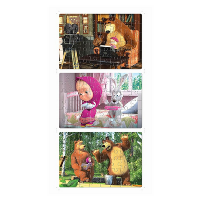 Frank Masha and The Bear (48 Pieces) 3 in 1 Jigsaw Puzzle for Kids for Focus and Memory - 70204