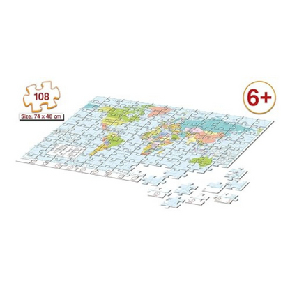 Frank World Map Puzzle (108 Pieces) Early Learner Giant Jigsaw Puzzle Educational Toys - 10165