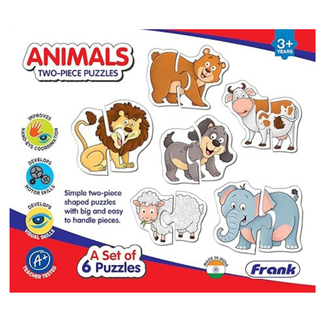 Frank Animals Puzzles A Set of 6 Two Piece Shaped Jigsaw Educational Puzzles - 33808