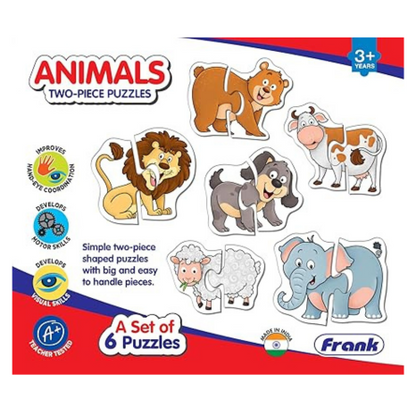 Frank Animals Puzzles A Set of 6 Two Piece Shaped Jigsaw Educational Puzzles - 33808