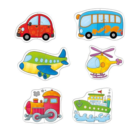 Frank Transport Puzzles - A Set of 6 Two-Piece Shaped Jigsaw Educational Puzzles - 33807