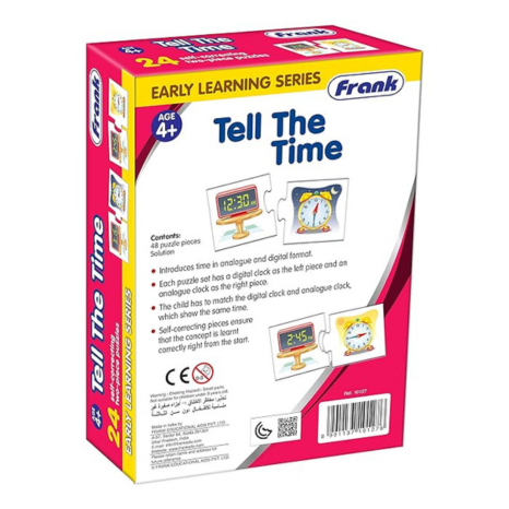 Frank Tell The Time – (48 Pieces) 24 Self-Correcting 2 Pcs Puzzle Educational Toys and Games- 10127