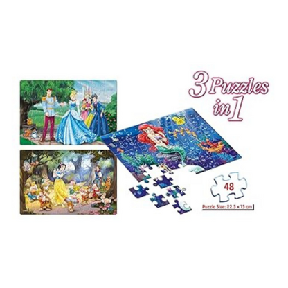 Frank Disney Princess (48 Pieces) 3 in 1 Jigsaw Puzzle for Kids Above Focus and Memory - 11310
