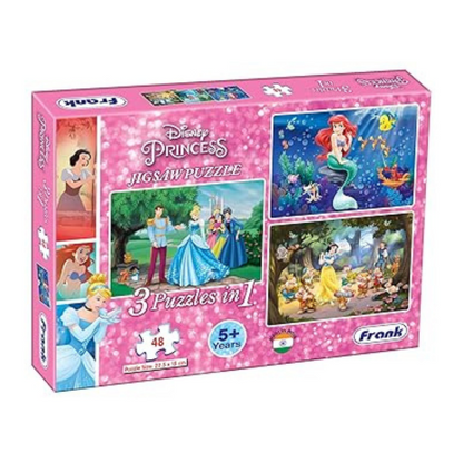 Frank Disney Princess (48 Pieces) 3 in 1 Jigsaw Puzzle for Kids Above Focus and Memory - 11310