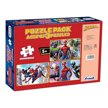Frank Marvel Spider-Man Puzzles 60 Pieces 3 in 1 Jigsaw Puzzle Brain Booster Games - 90150