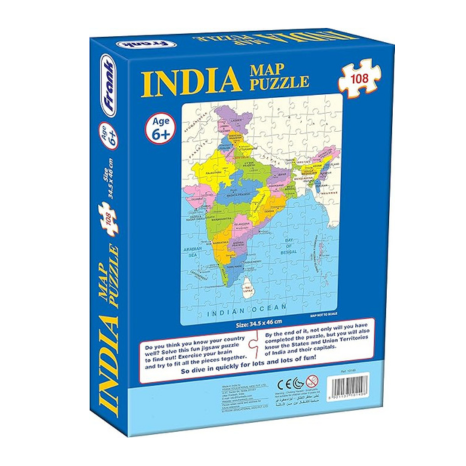 Frank India Map (108 Pieces) - Early Learner Jigsaw Puzzle Set with States Toys and Games -10149