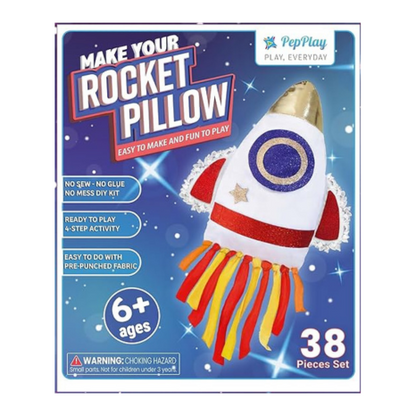 PepPlay Rocket Diy Pillow Kit 38-Piece Space Theme Activity Kit No Mess No Sewing Soft Cushion Toy