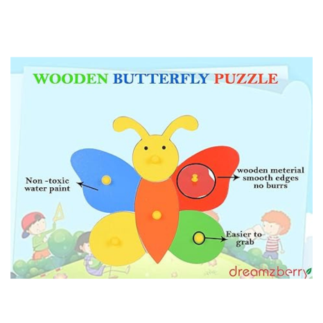 Dreamzberry Wooden Butterfly Theme Puzzles Set Multi Educational Color Reusable Puzzles with 6 Pieces