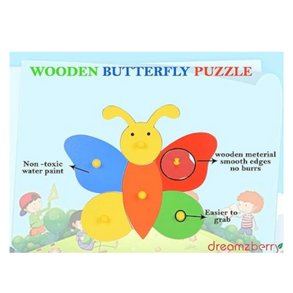 Dreamzberry Wooden Butterfly Theme Puzzles Set Multi Educational Color Reusable Puzzles with 6 Pieces
