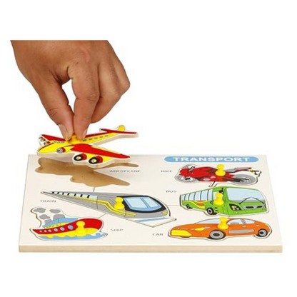 Dreamzberry Wooden Puzzles for Kids Colorful Transport Shape Kids Puzzle with Wooden Knob