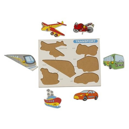 Dreamzberry Wooden Puzzles for Kids Colorful Transport Shape Kids Puzzle with Wooden Knob
