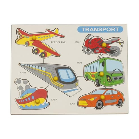 Dreamzberry Wooden Puzzles for Kids Colorful Transport Shape Kids Puzzle with Wooden Knob