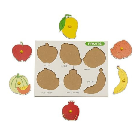 Dreamzberry Wooden Puzzle Game for Kids Fruits Puzzle with Knobs for 3+ Years Pre-School