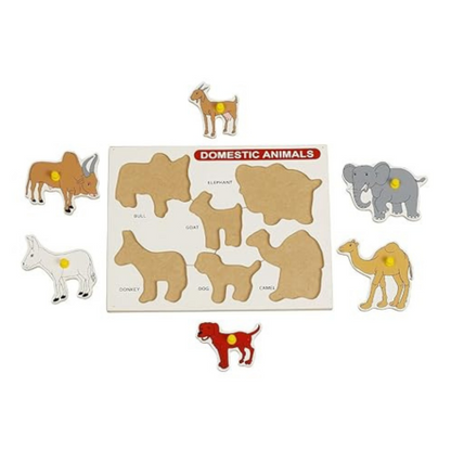 Dreamzberry Wooden Puzzles for Kids Colorful Domestic Animal Kids Puzzle with Wooden Knob