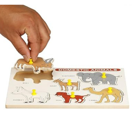 Dreamzberry Wooden Puzzles for Kids Colorful Domestic Animal Kids Puzzle with Wooden Knob