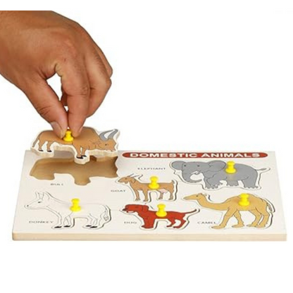 Dreamzberry Wooden Puzzles for Kids Colorful Domestic Animal Kids Puzzle with Wooden Knob