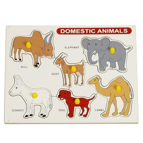 Dreamzberry Wooden Puzzles for Kids Colorful Domestic Animal Kids Puzzle with Wooden Knob