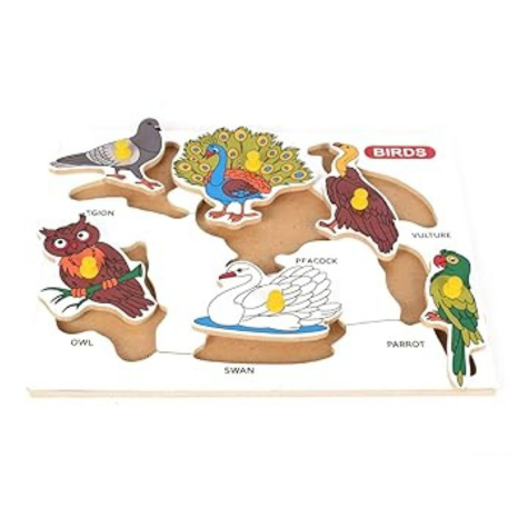 Dreamzberry Wooden Puzzles for Kids Colorful Bird Shape Kids Puzzle with Wooden Knob