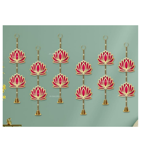 JH Gallery Lotus Hangings for Wall Hangings for Temple Decor Ganpati Decoration Items Background Set of 6