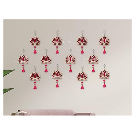 JH Gallery Lotus Hangings for Decoration Floral Wall Hangings for Temple Diwali Décor Lotus Hangings Pack of 12