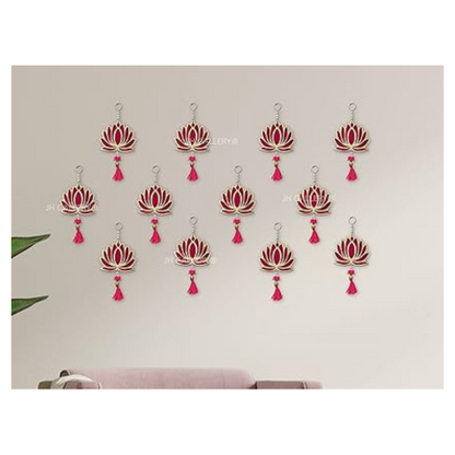 JH Gallery Lotus Hangings for Decoration Floral Wall Hangings for Temple Diwali Décor Lotus Hangings Pack of 12