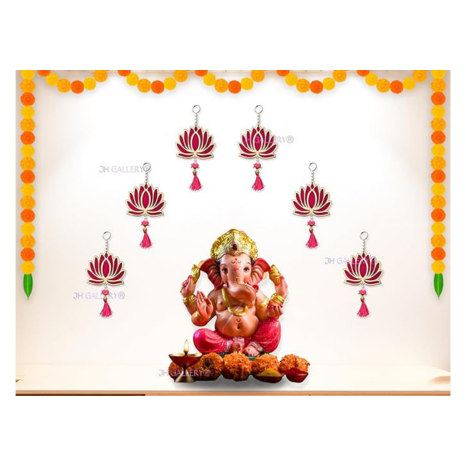 JH Gallery Lotus Hangings for Decoration Floral Wall Hangings for Temple Decor Mandir Pack of 6