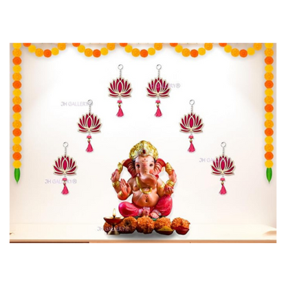 JH Gallery Lotus Hangings for Decoration Floral Wall Hangings for Temple Decor Mandir Pack of 6