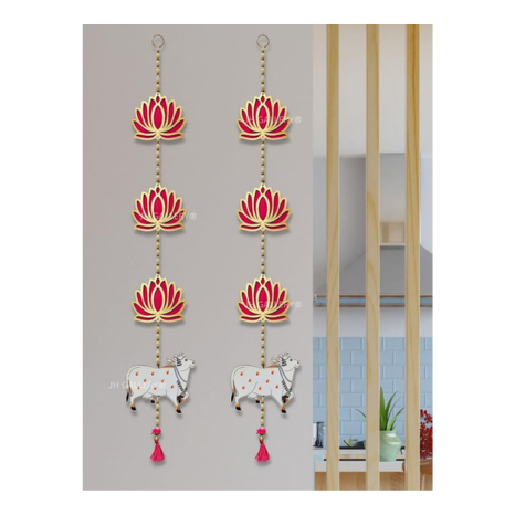 JH Gallery Lotus Hangings for Decoration Floral Pichwai Cow Wall Hangings for Temple Decor