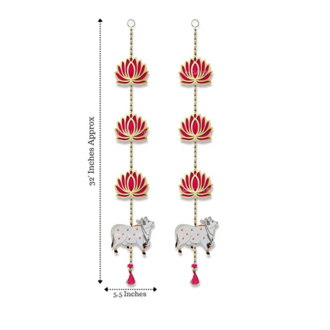 JH Gallery Lotus Hangings for Decoration Floral Pichwai Cow Wall Hangings for Temple Decor