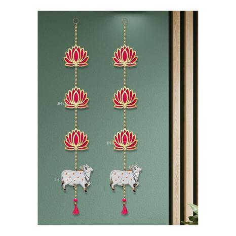 JH Gallery Lotus Hangings for Decoration Floral Pichwai Cow Wall Hangings for Temple Decor