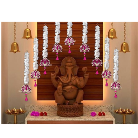 JH Gallery Lotus Hangings for Decoration Floral Wall Hangings for Temple Decor Lotus Hangings Pack of 10