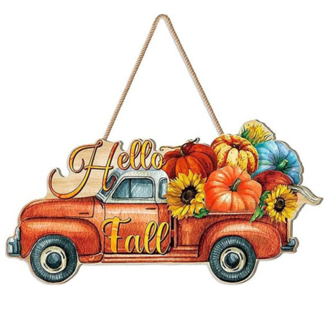 Angel Infinite Hello Fall Pumpkin Welcome Sign Wooden Wall Hanging For Home Decor Yellow (Design11)
