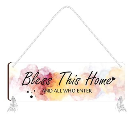 Blue Finch Bless This Home And All Who Enter Wooden Door Sign Hanging Welcome Porch Wall
