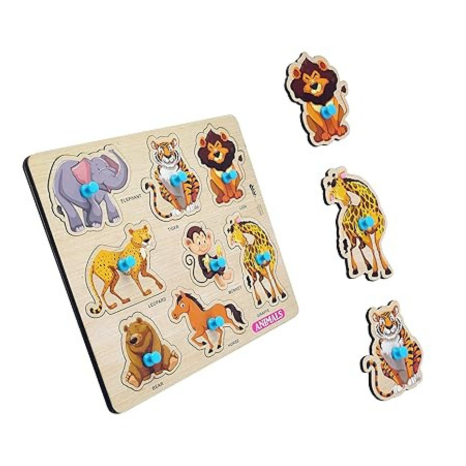 Highroof Jungle Animal Wooden Puzzle Wooden Toys for Kids 3 + Jigsaw Puzzles for Adults Baby Learning