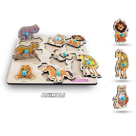Highroof Jungle Animal Wooden Puzzle Wooden Toys for Kids 3 + Jigsaw Puzzles for Adults Baby Learning
