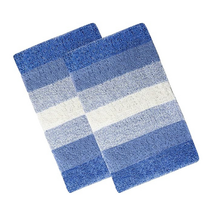 The Home Talk Cotton Stripes Bathmats Water Absorbent Runners Floor Mats Non-Slip Pack of 2  Beige Turquoise