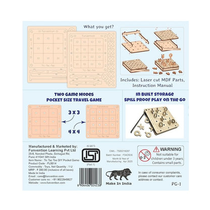 Funvention DIY Tic-Tac-Toe Pocket Travel Game for Kids 4+ Ys