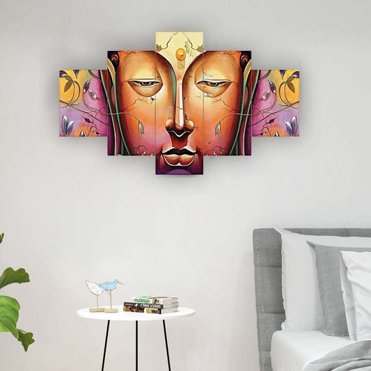 Buddha Set of Five 3D Framed Paintings for Wall Decoration – Ideal for Home, Living Room, and Bedroom (125 x 60 CM)