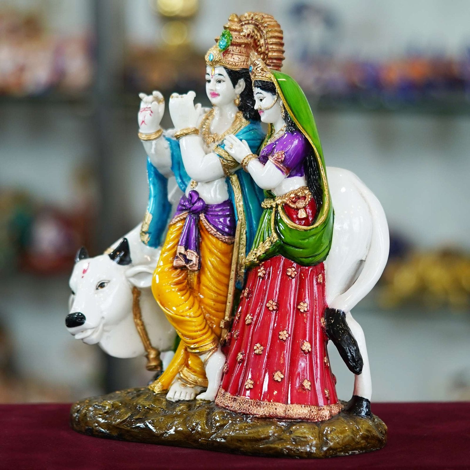 Radha Krishna with Cow Resin Sculpture – Divine Harmony and Blessings for Your Home