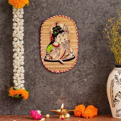 Oval Shaped Design Bamboo Hand Crafted Wall Hangings Of Shiv Sakti For Home D?cor