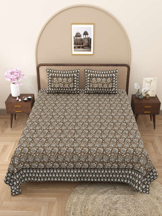100% Pure Cotton Traditional Printed Bedsheet for Double Bed King Size Bedsheet with 2 Pillow Covers