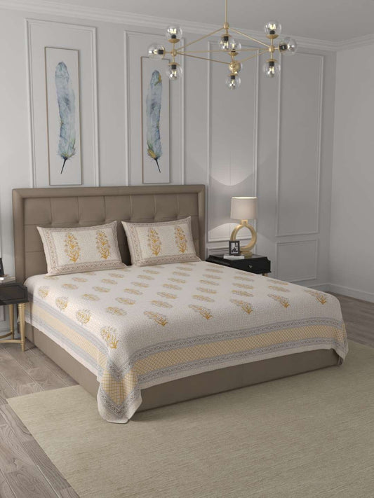 100% Pure Cotton Traditional Printed Bedsheet for Double Bed King Size Bedsheet with 2 Pillow Covers