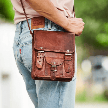 Craftshades – 9*11″ front pocket Handcrafted Canvas+ Goat Leather Sling Bag | 100% Genuine Leather