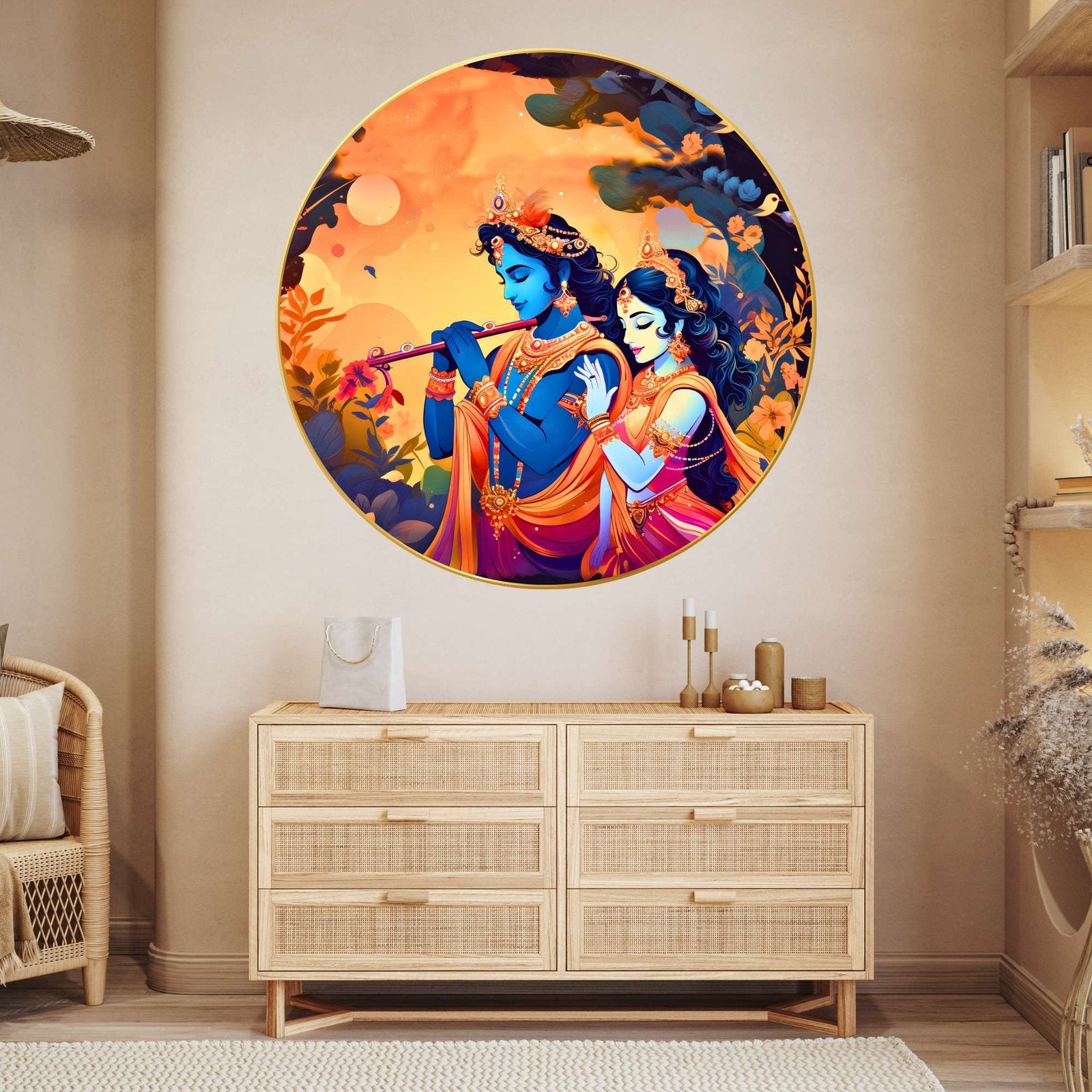 Wall Painting for Wall Decoration with Frame Sparkle Glossy Round Golden Framed Large Painting Office, Living Room, Bedroom, Home Decoration