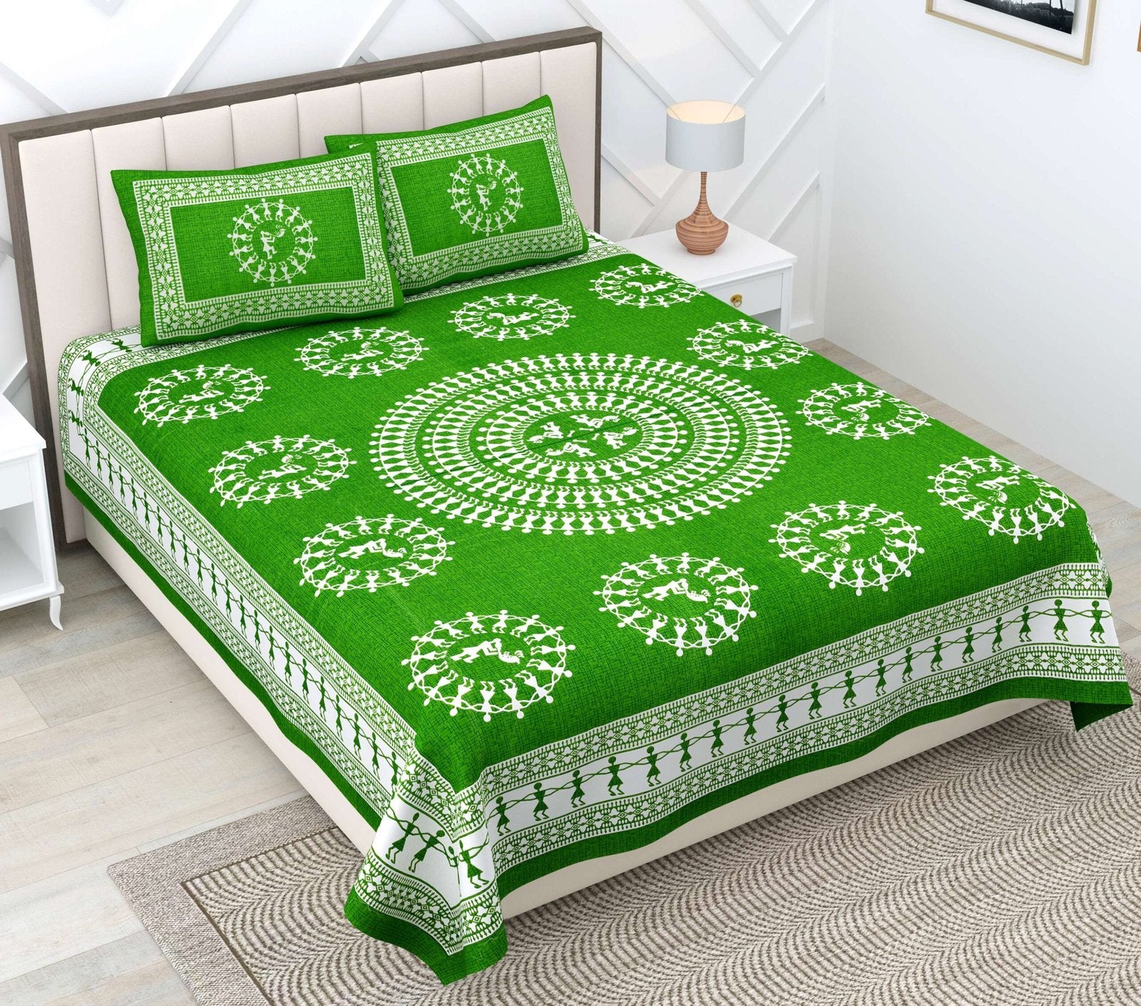 100% Pure Cotton Traditional Printed Bedsheet for Double Bed King Size Bedsheet with 2 Pillow Covers