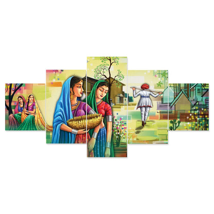 Rajsthani Set of Five 3D Framed Paintings for Wall Decoration – Ideal for Home, Living Room, and Bedroom (75 x 43 CM)
