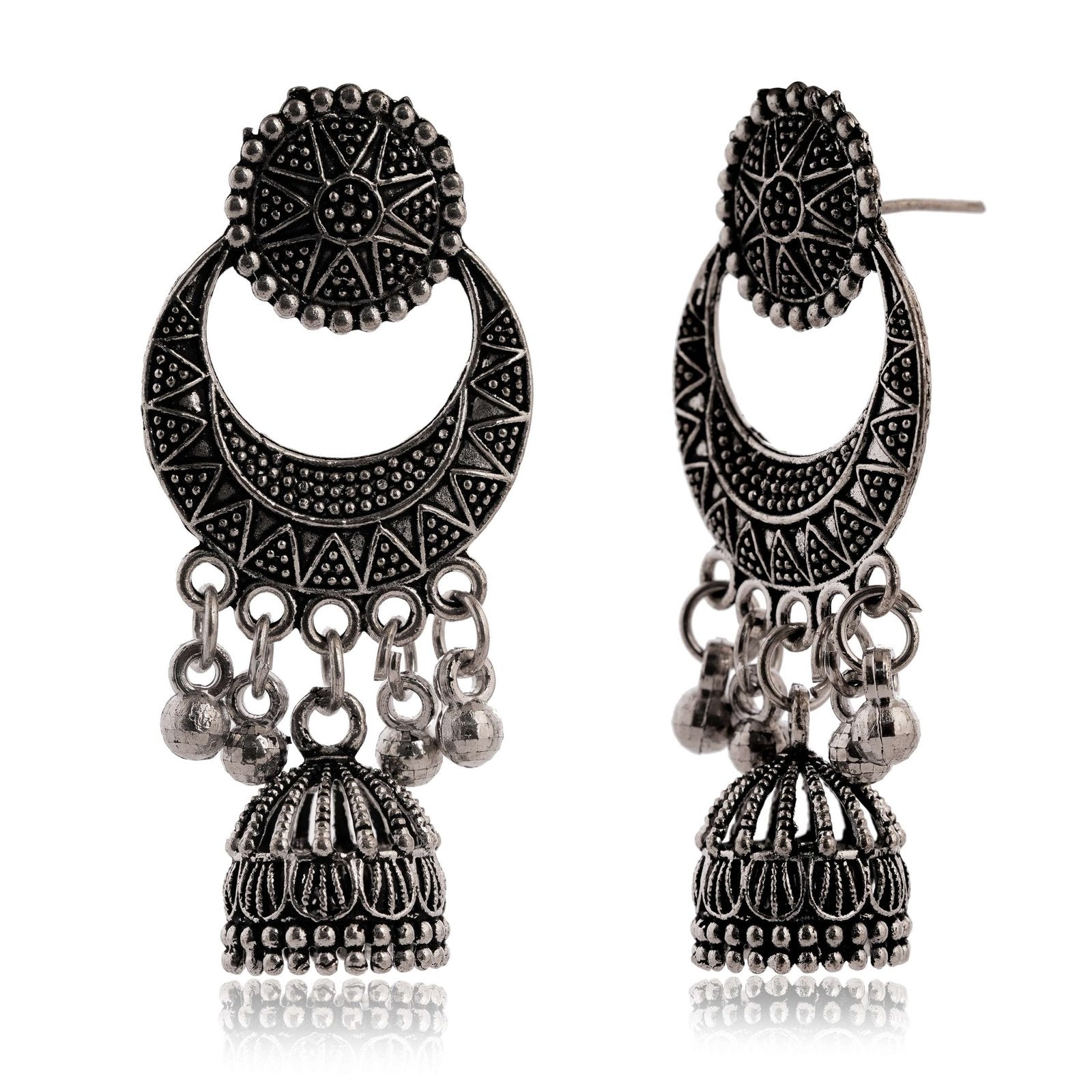 Women’s Handmade Traditional Jhumki With Moon Motif Chandbali Design Ethnic Wedding Wear Earrings For Women