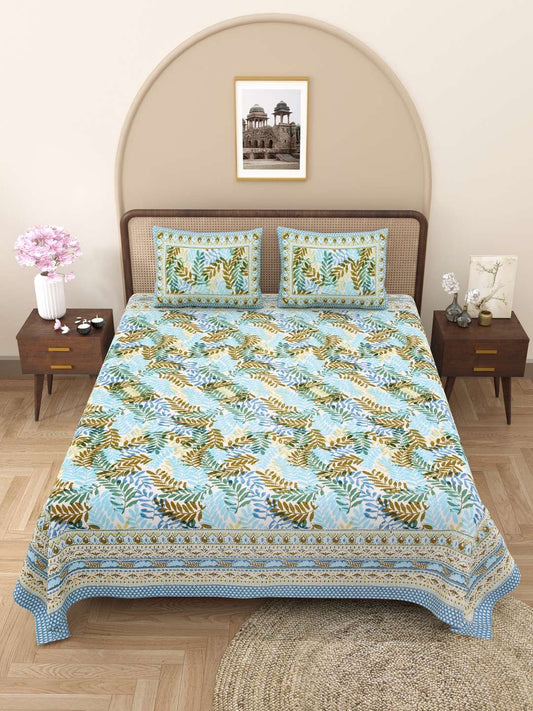 100% Pure Cotton Traditional Printed Bedsheet for Double Bed King Size Bedsheet with 2 Pillow Covers
