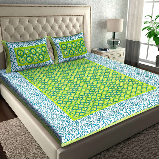 100% Pure Cotton Traditional Printed Bedsheet for Double Bed King Size Bedsheet with 2 Pillow Covers